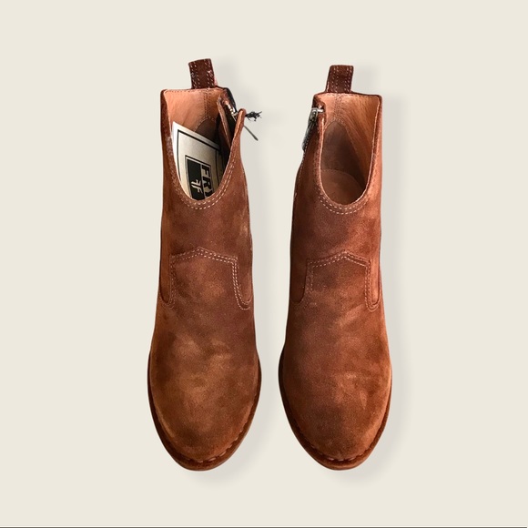 Frye Madeline Short Dark Brown Suede Zip Up Southwestern Heeled Pointy AnkleBoot - Picture 9 of 16